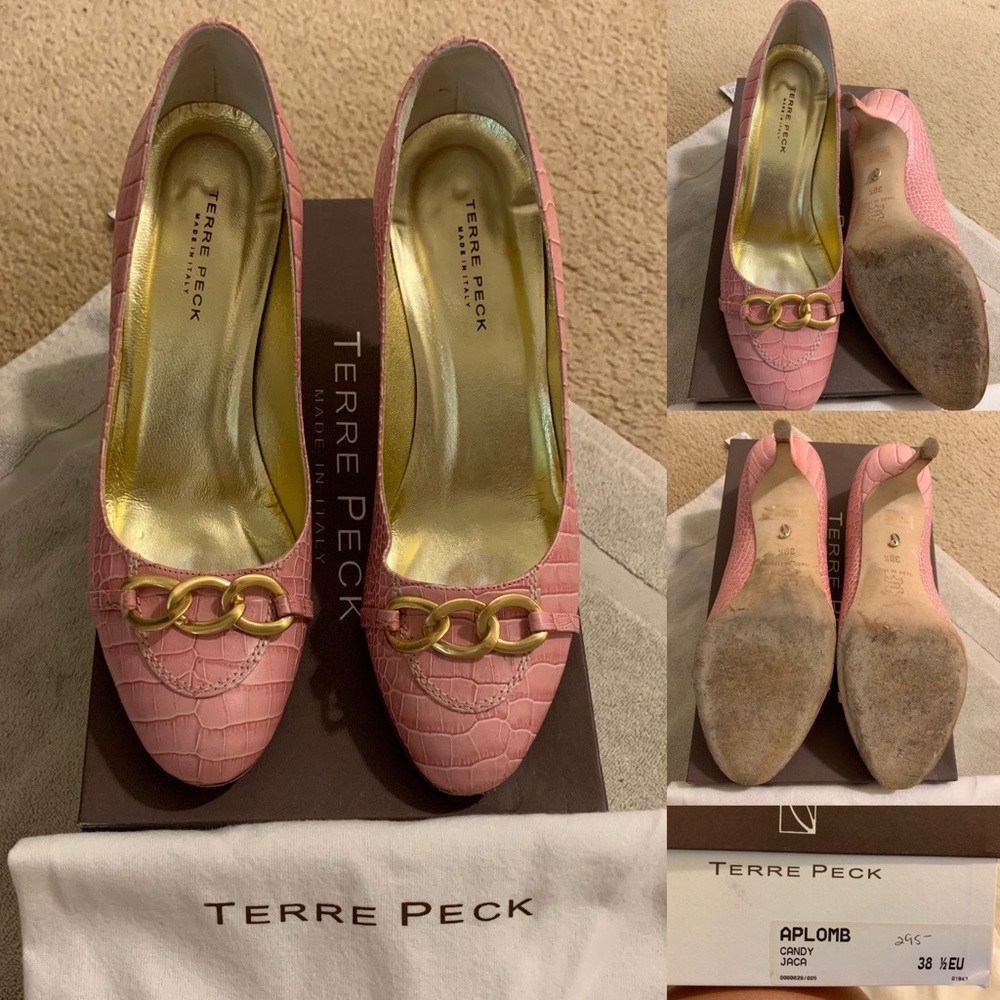 Terre Peck Aplomb candy pink, leather heels. 38.5